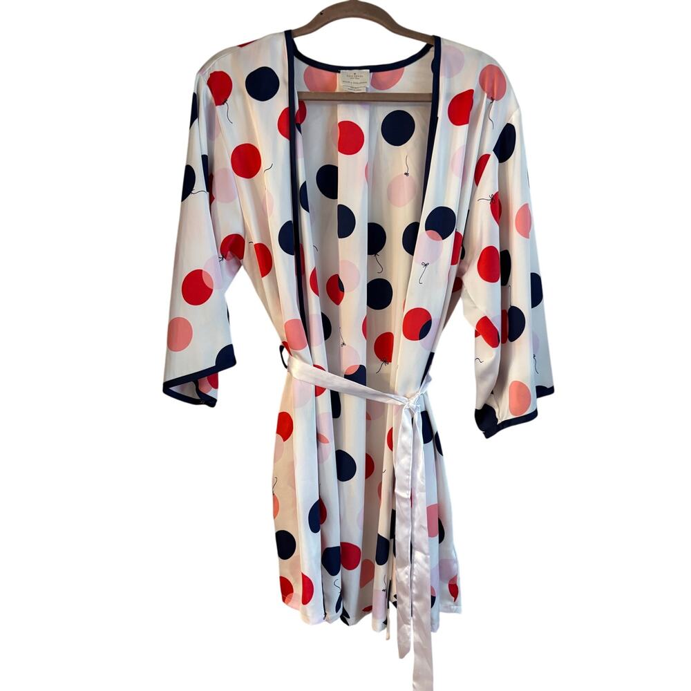 Kate Spade Silky Polka Dot Balloon Short Robe Belted Size XS/S Pockets V Neck